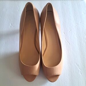 Nine West Caciao Beige Leather Peekaboo Toe 3 1/2" Heel Stilleto Women's 10 M